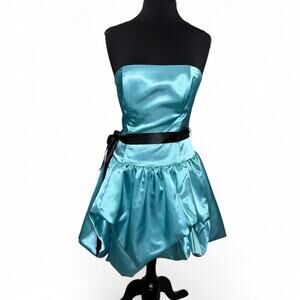 Vintage Gunne Sax Jessica McClintock Satin Babydoll Dress Sz 7 Blue Y2K Prom